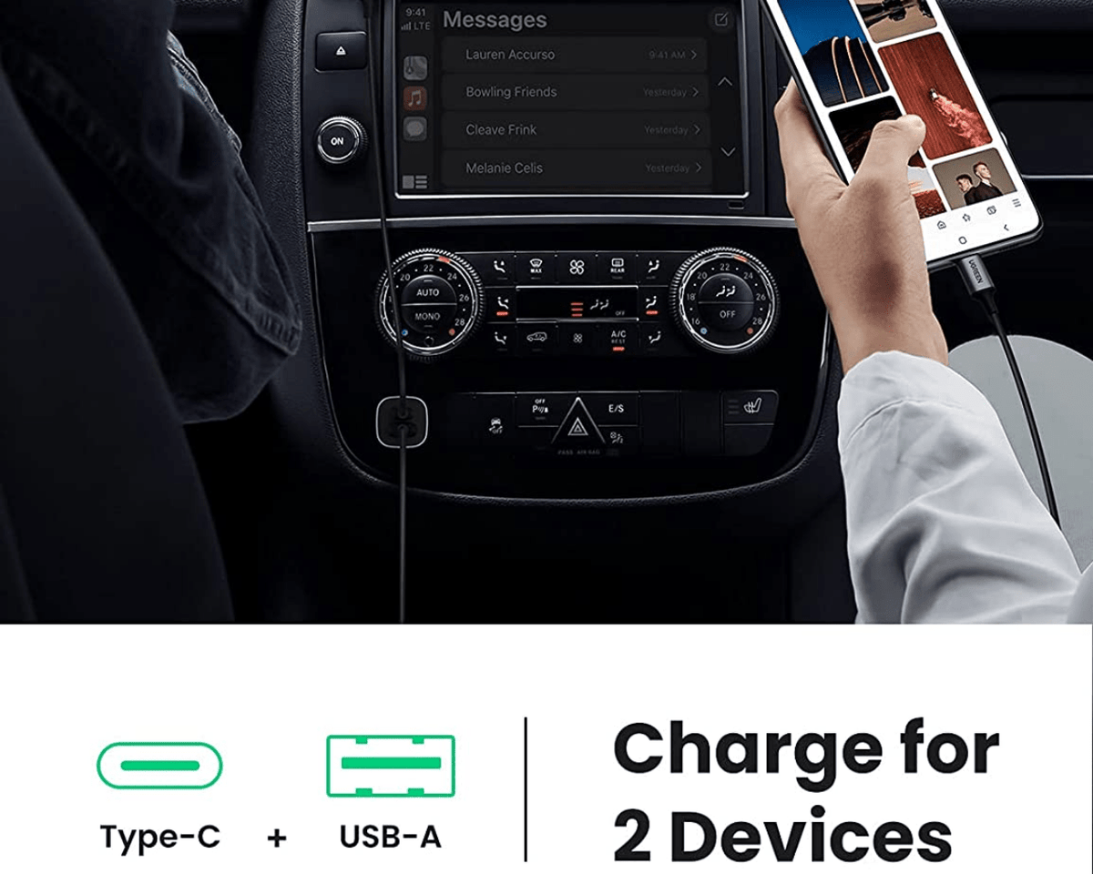 UGREEN 20W USB C Car Charger PD QC3.0 Dual Ports 30780